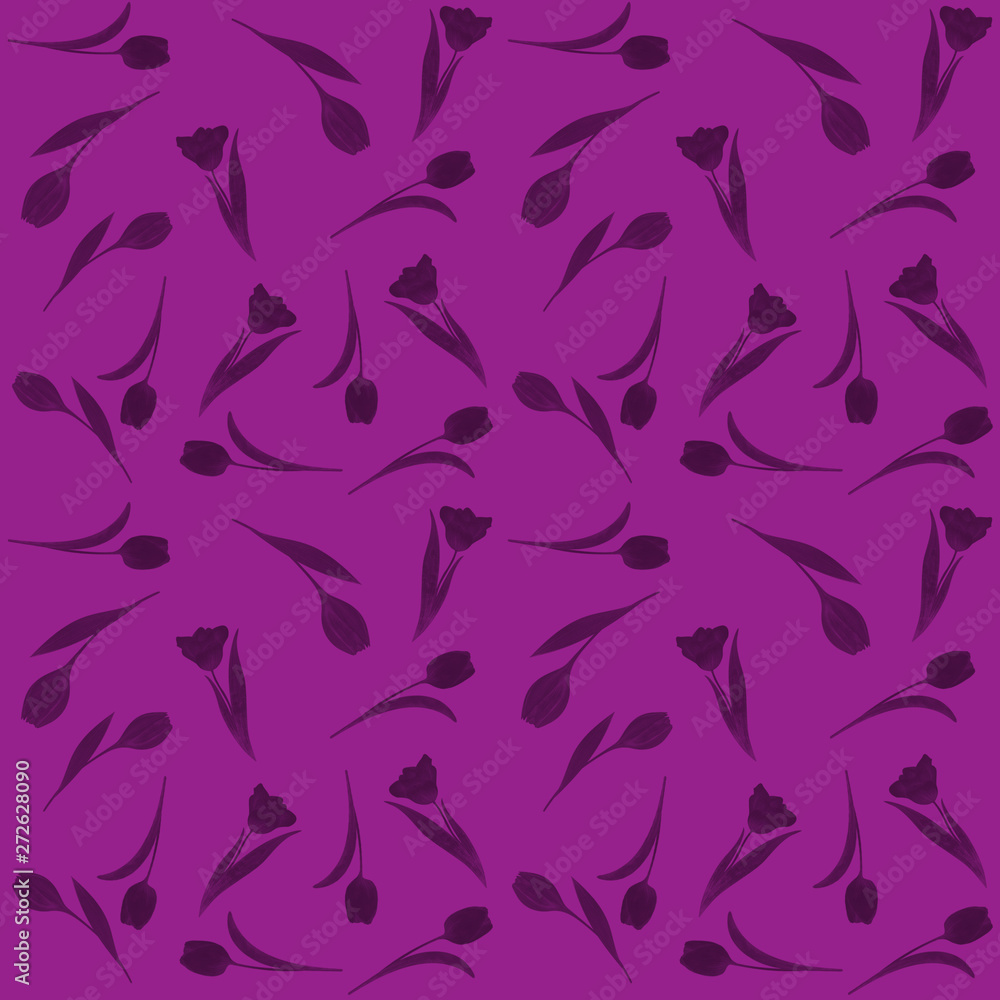 Seamless pattern hand-drawn watercolor. Spring pink tulips Seamless pattern hand-drawn watercolor. Spring pink tulips