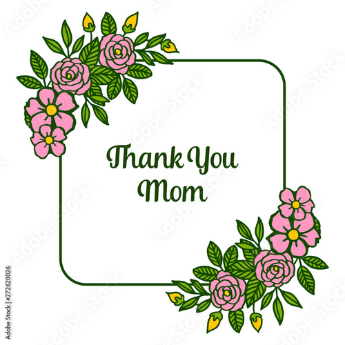 Vector illustration shape card thank you mom with various pattern rose flower frame