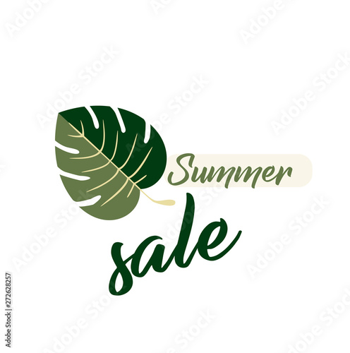 Summer sale - vector tropical leaf logo mock-up. Logo design for the store - the day of sale. Online business concept. Flat vector logo design