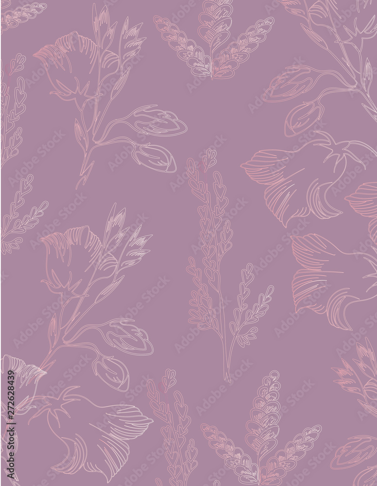 Fototapeta premium Luxury elegant golden floral with magenta wallpaper. Vintage Floral pattern background