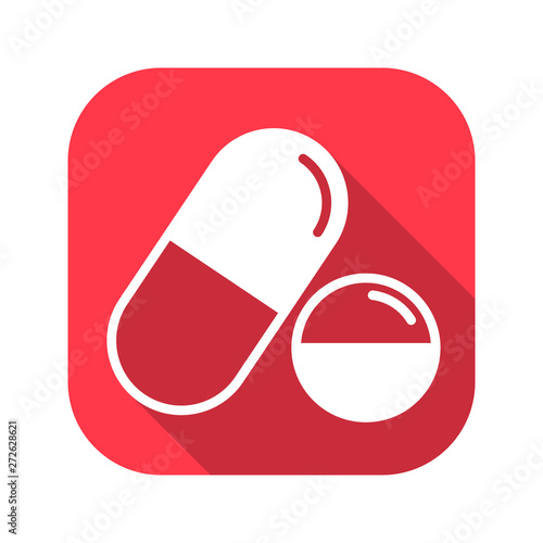 Pills vector red icon in modern flat style isolated. Pills can support is good for your web design.