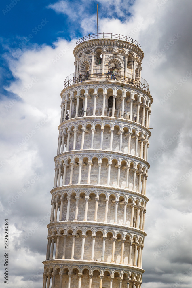 The Leaning Tower of Pisa in Square of Miracles at sunny day, Tuscany region, Italy.
