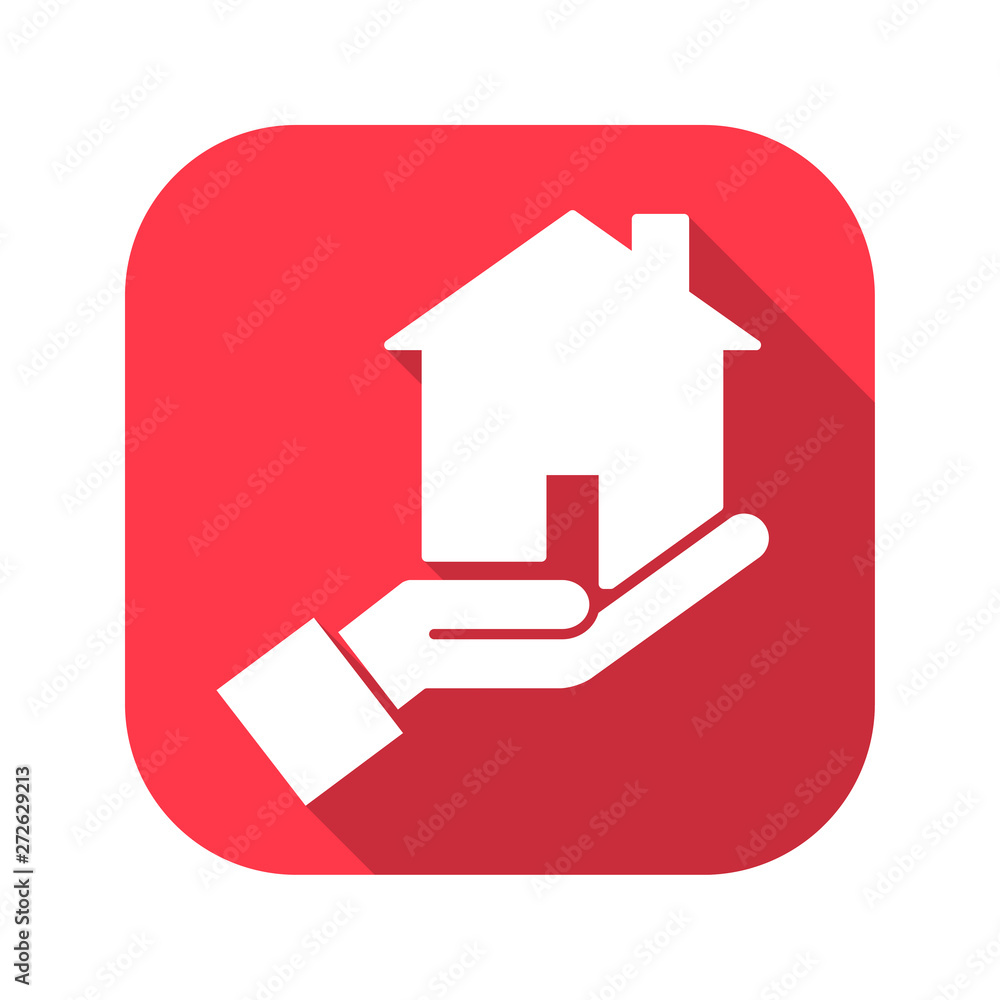 House insurance vector red icon in modern flat style isolated. Earthquake insurance can support is good for your web design.