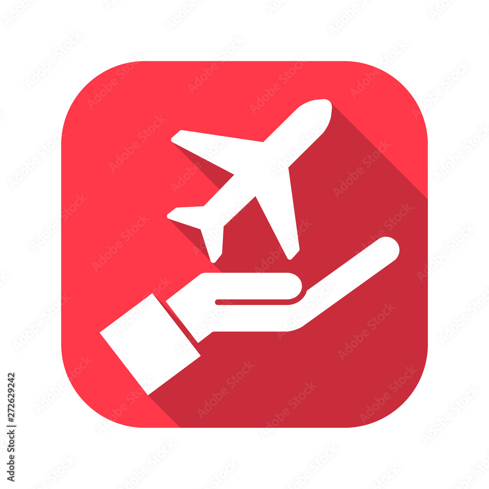 Travel insurance vector red icon in modern flat style isolated. Travel insurance can support is good for your web design.