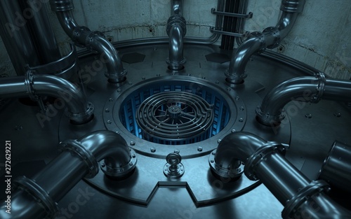 Inside the nucleus of a nuclear fission reactor in operation.