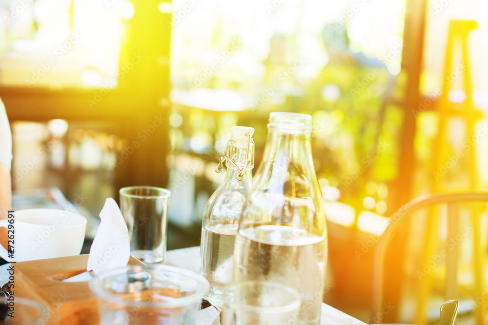 Blurred background of cafe in the morning time Blurred background of cafe in the morning time