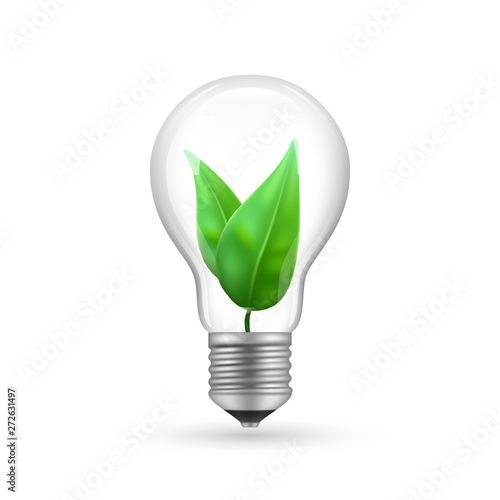 Realistic eco light bulb isolated on white background. Energy economy lamp vector illustration. Eco light bulb, lamp electric, lightbulb realistic