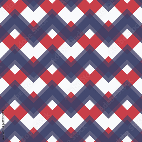 Colorful geometric chevron seamless pattern in red, white and blue. Great for textiles, home decor, beach towels and picnic blankets. Traditional Americana colors for patriotic events in the USA.
