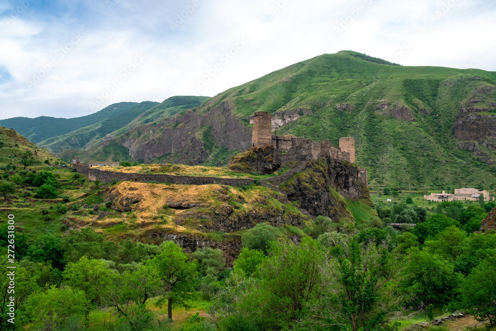 Khertvisi fortress on high rocky hill in gorge at confluence of the Kura and Paravani rivers, Georgia