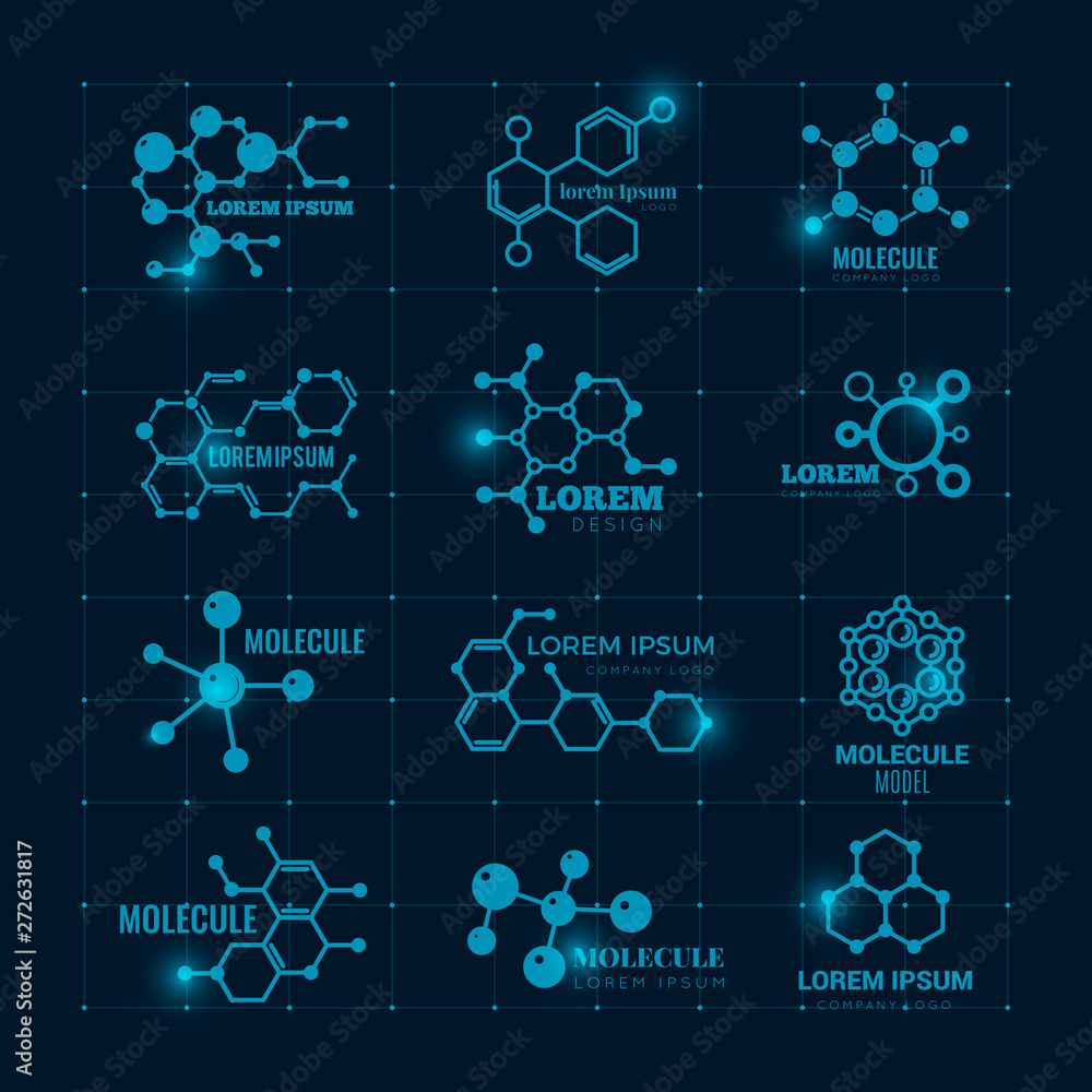 Molecular Logo With Shine Effect Chemistry Dna Molecule Scientific Structure Atom Icons Vector Set Illustration Of Dna Molecule Molecular Atom Research Logo Stock Vector Adobe Stock