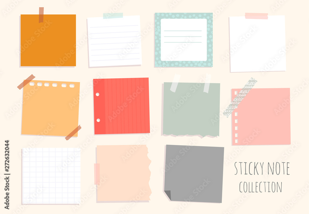 Set of hand drawn various sticky notes. Office tools. Reminder notepapers. To do list. Colored vector illustration. Flat design. All elements are isolated Set of hand drawn various sticky notes. Office tools. Reminder notepapers. To do list. Colored vector illustration. Flat design. All elements are isolated