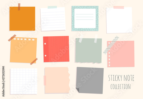 Set of hand drawn various sticky notes. Office tools. Reminder notepapers. To do list. Colored vector illustration. Flat design. All elements are isolated
