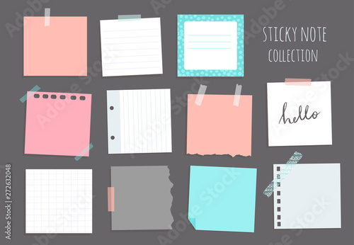 Set of hand drawn various sticky notes. Office tools. Reminder notepapers. To do list. Colored vector illustration. Flat design. All elements are isolated