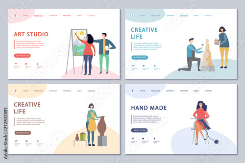 Creative life landing page set vector template. Illustration of painter artist, sculptor profession © ONYXprj