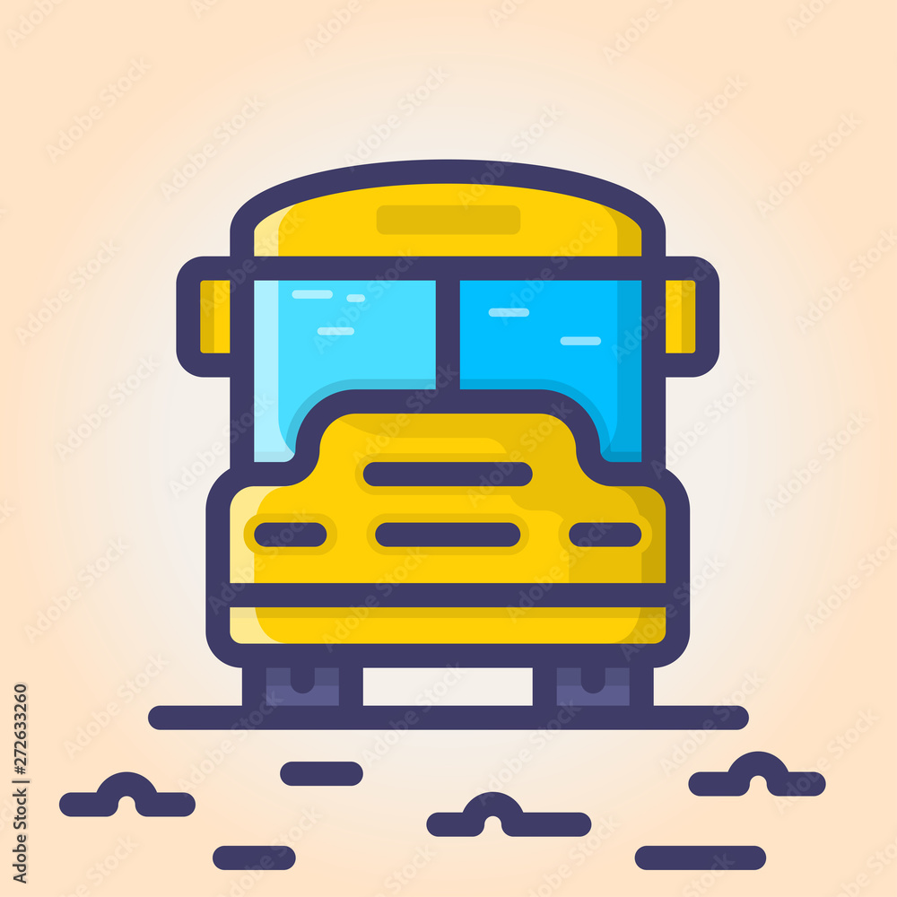 School bus front view on bright orange background School bus front view on bright orange background