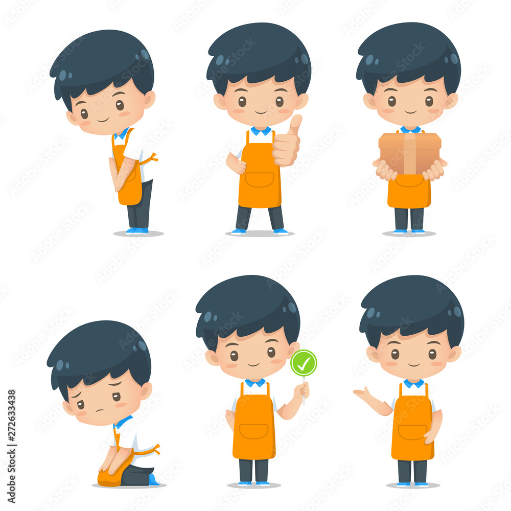 Set of cute cartoon character assistance mascot wear apron use for illustration Set of cute cartoon character assistance mascot wear apron use for illustration