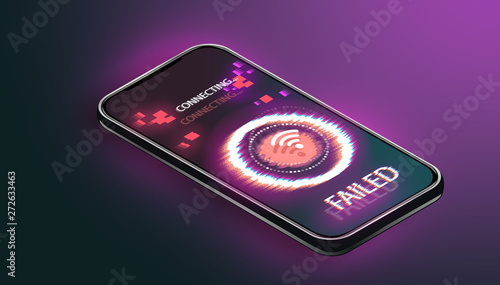 Cloud Computing Concept. Data protected exchange on smart phone or other mobile device and online storage. Cloud Technology illustration. Glith screen.