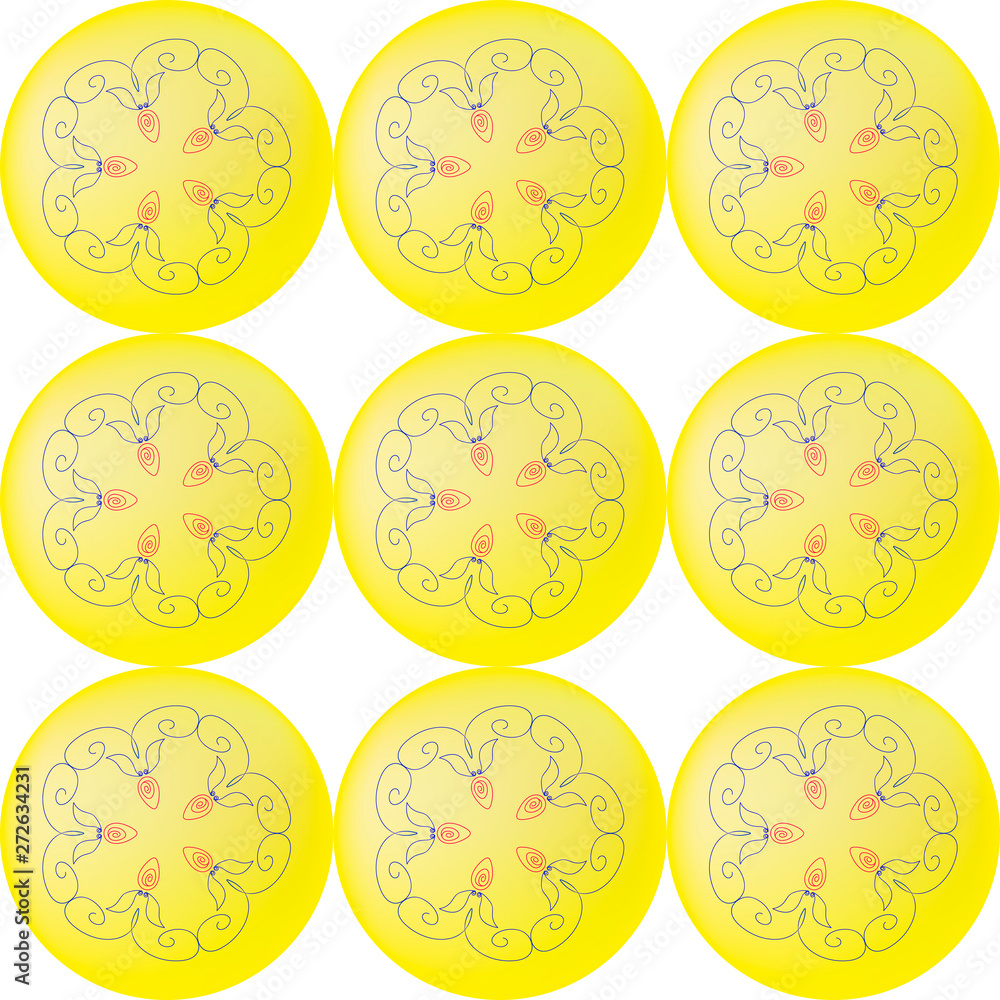 Nine yellow balls with floral pattern in the center seamless pattern Nine yellow balls with floral pattern in the center seamless pattern