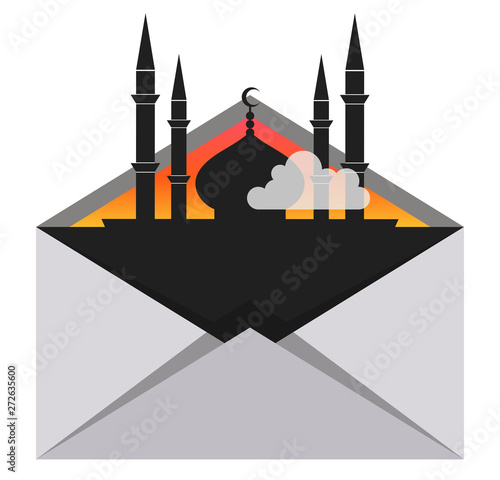 Mosque in envelope, concept travel