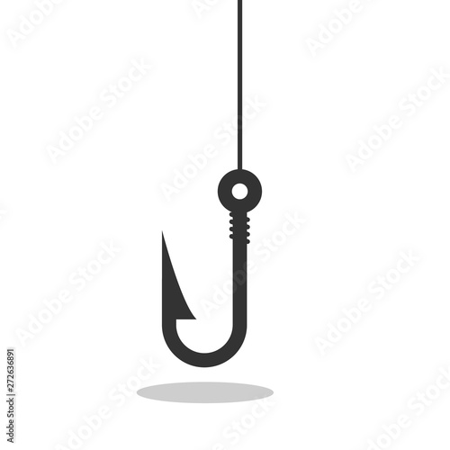Fishing hook logotype. Flat vector fisherman equipment.