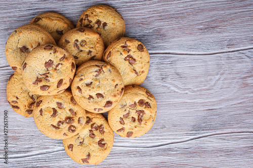 Cookies with chocolate closeup. Homemade cookies. A mountain of cookies.