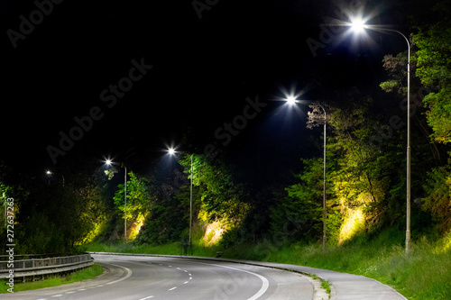 Fototapeta Naklejka Na Ścianę i Meble -  night street with modern led street lights in small city