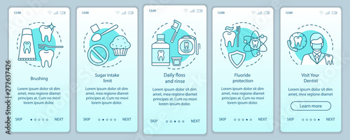 Oral hygiene routine onboarding mobile app page screen with linear concepts