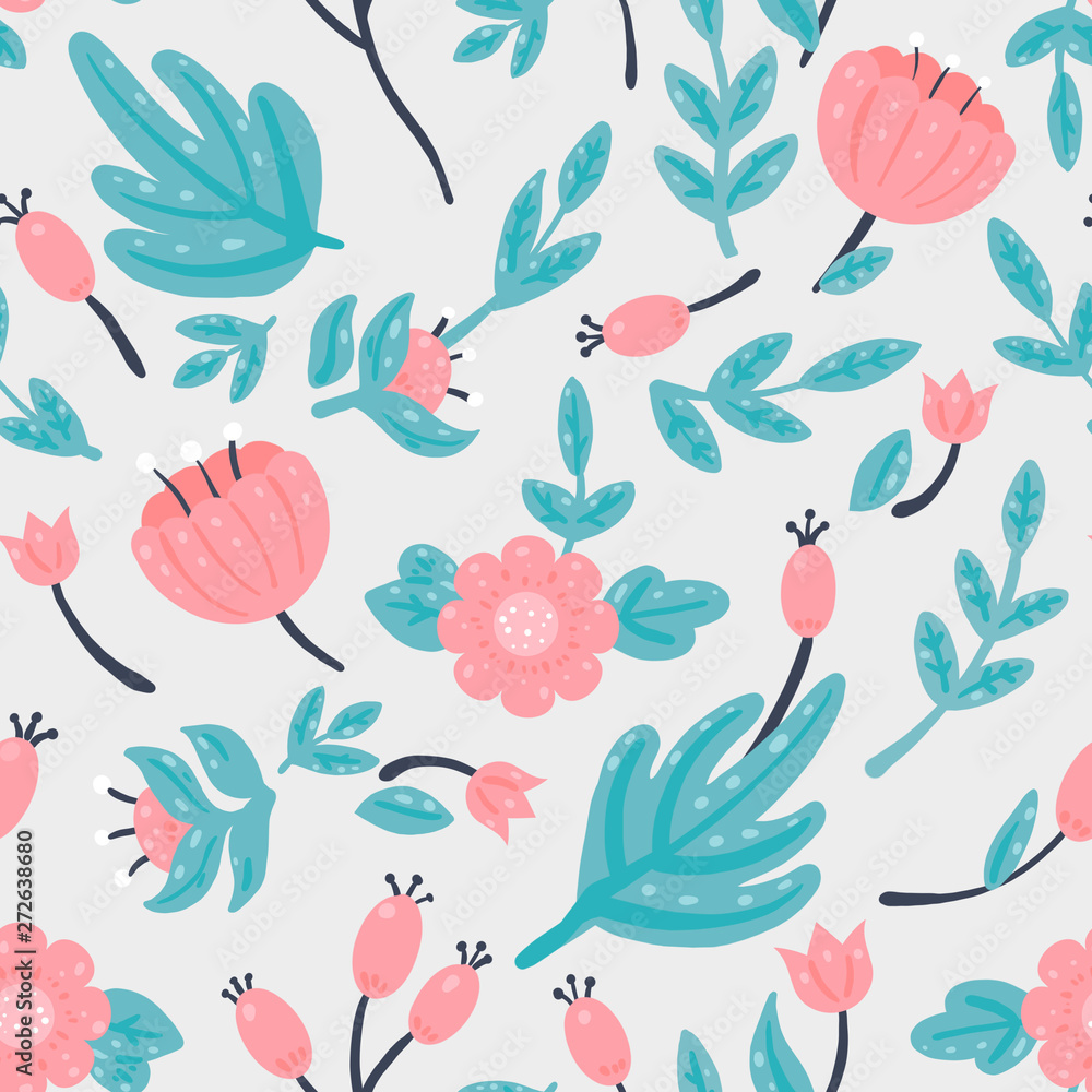 Cute floral pattern on a light grey background