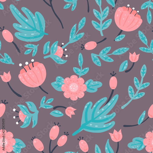 Cute floral pattern on a mute brown purple background