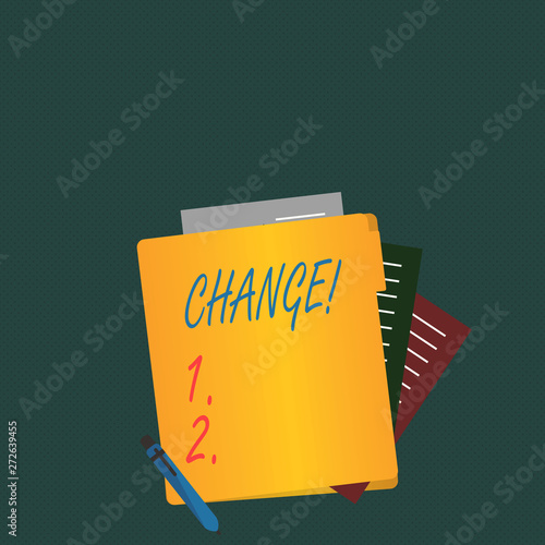 Writing note showing Change. Business concept for Alteration Adjustment Diversion Revision Transition Modification photo