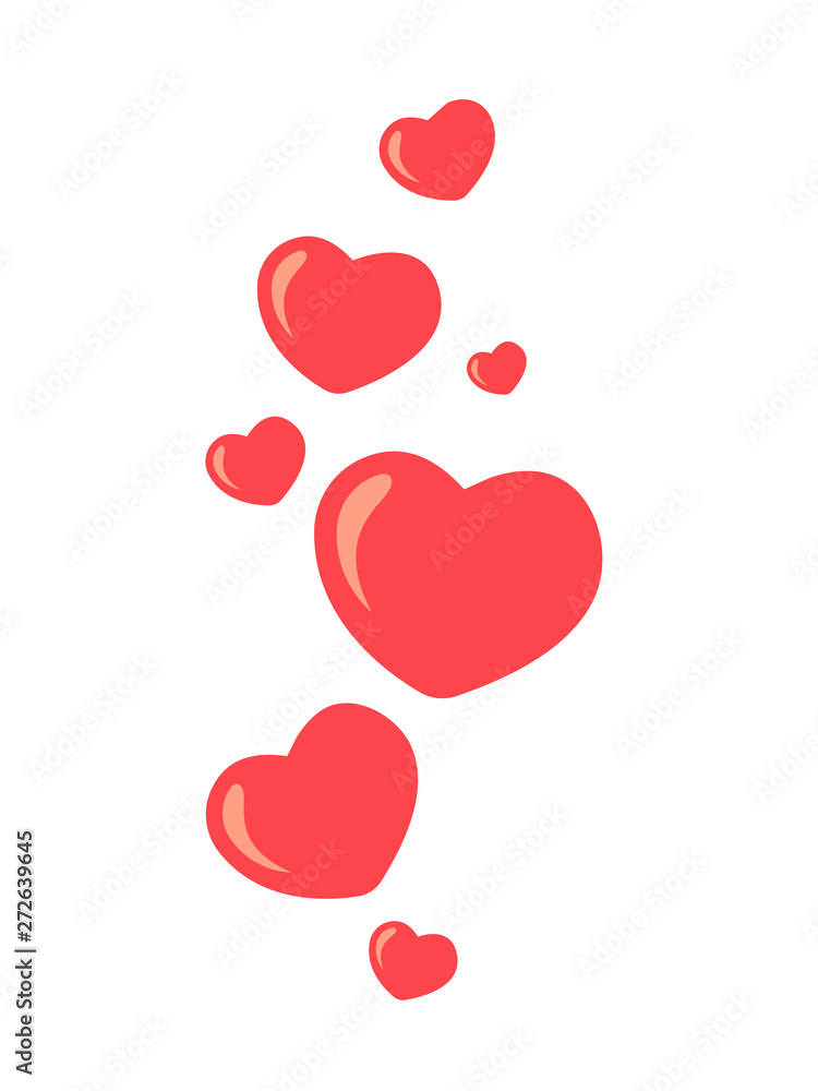 New Heart love, like. Flying up hearts. Red hearts of different sizes fly away. Like and Heart love icon in move