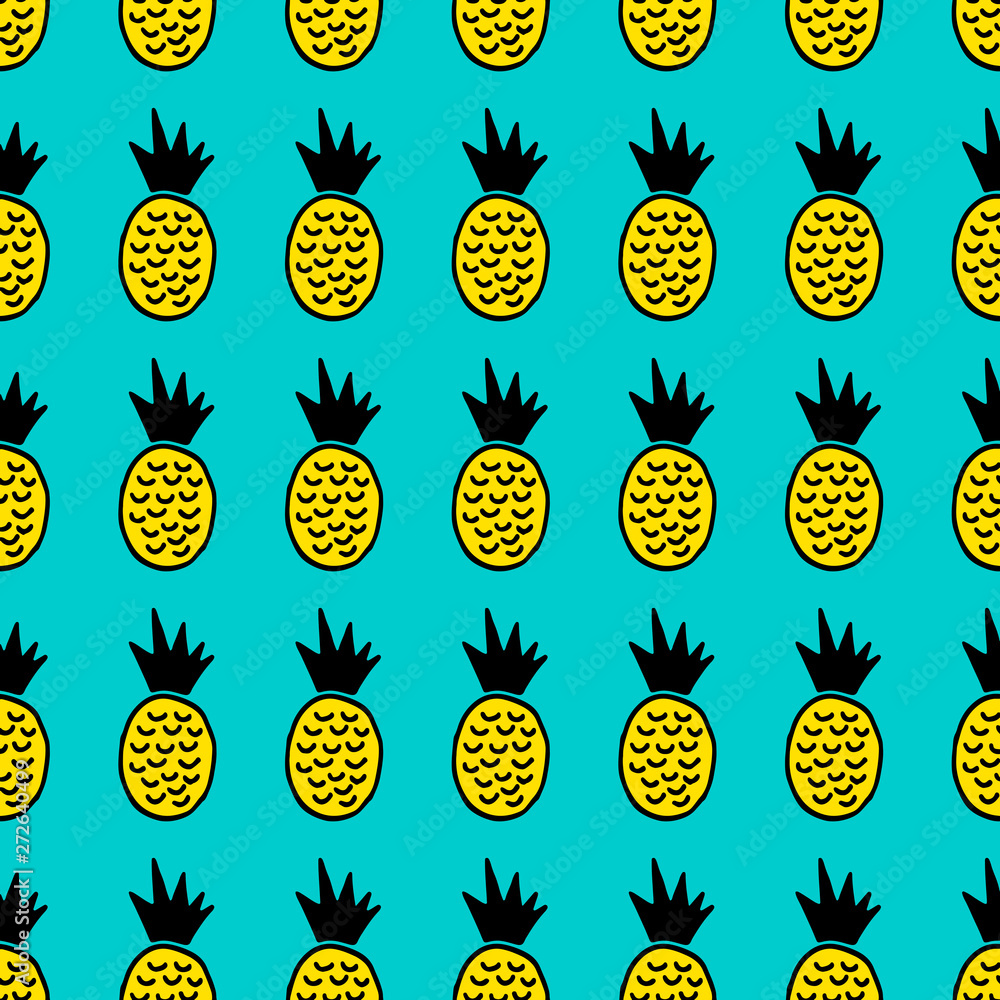 Cute cartoon pineapple pattern with hand drawn pineapples. Funny vector colorful pineapple pattern. Seamless cheerful doodle pineapple pattern for textile, wallpapers, cards, wrapping and web. Cute cartoon pineapple pattern with hand drawn pineapples. Funny vector colorful pineapple pattern. Seamless cheerful doodle pineapple pattern for textile, wallpapers, cards, wrapping and web.