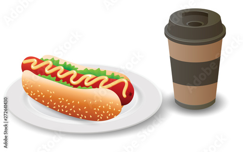 hotdog and ho coffee on the white background