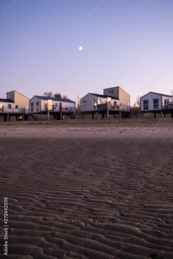 beachhouses with sunset