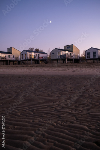 beachhouses at sunset