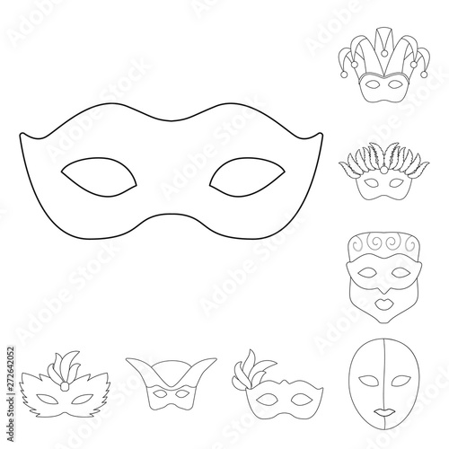 Vector illustration of masquerade  and mystery symbol. Set of masquerade  and festival stock symbol for web.