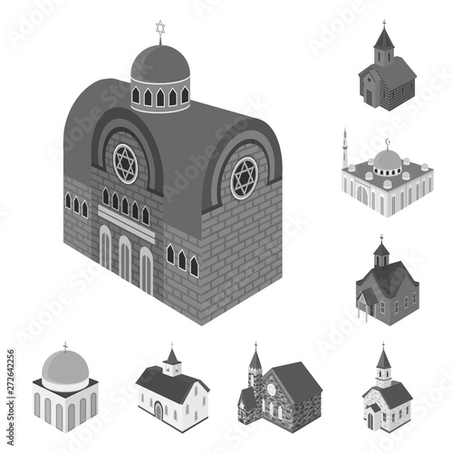 Vector illustration of landmark and clergy icon. Set of landmark and religion vector icon for stock.