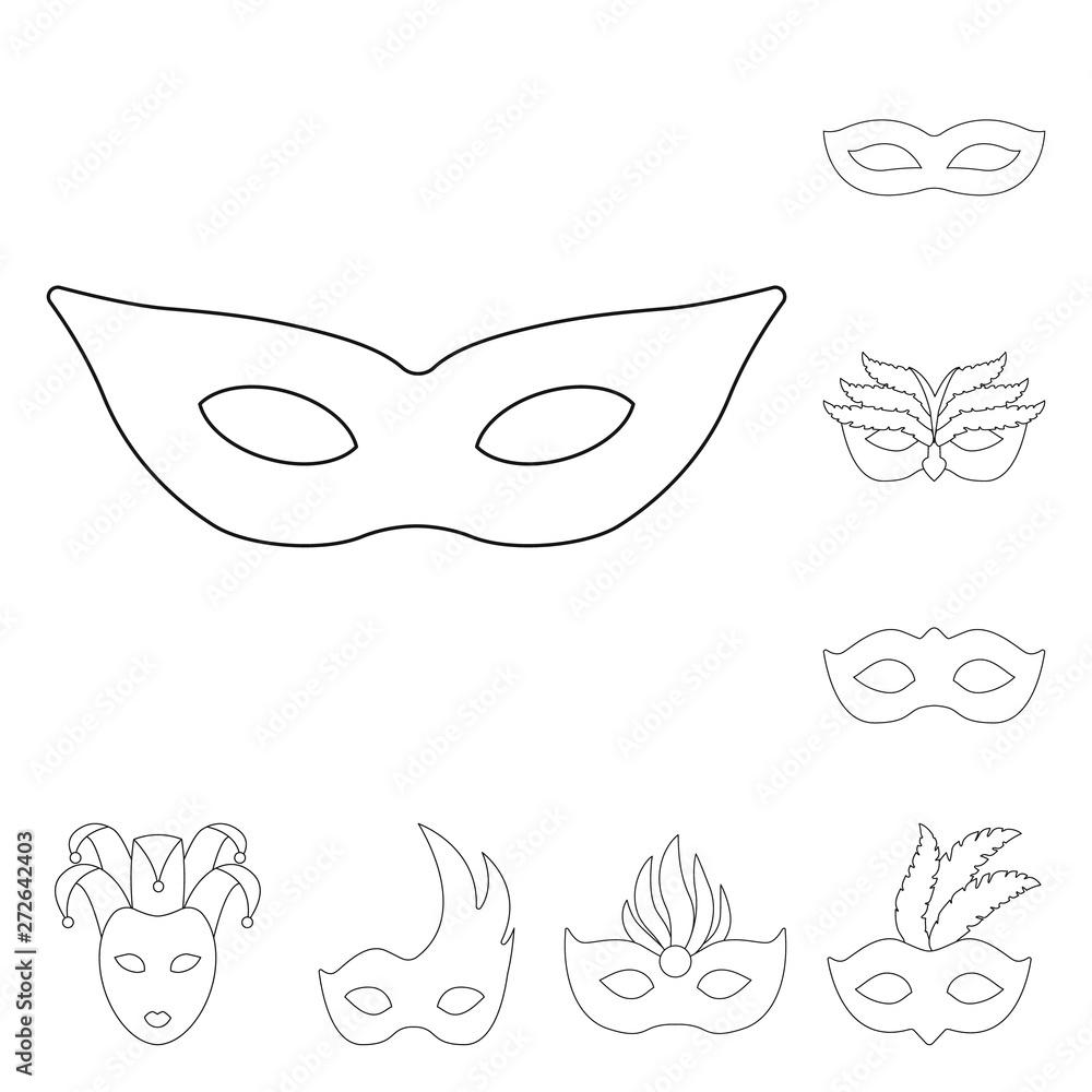 Vector design of masquerade and mystery icon. Collection of masquerade and festival stock symbol for web. Vector design of masquerade and mystery icon. Collection of masquerade and festival stock symbol for web.