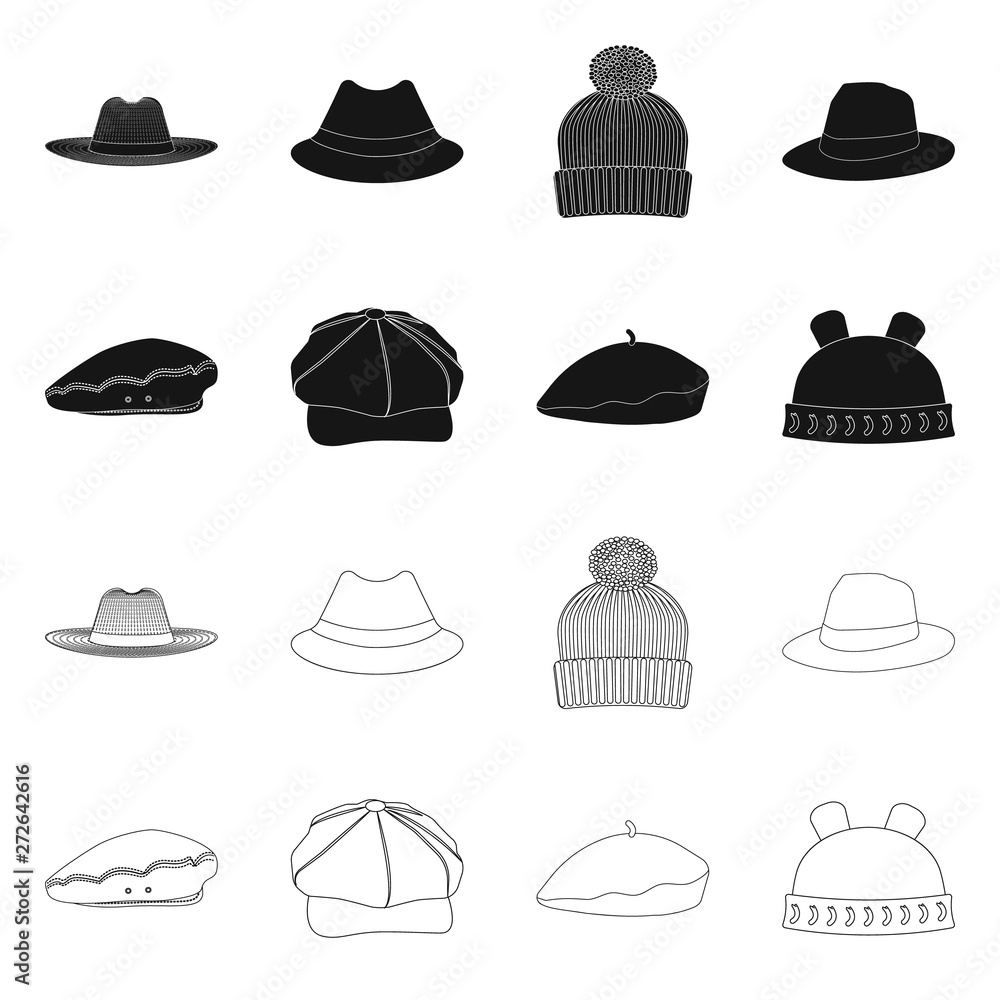 Vector illustration of headgear and cap logo. Set of headgear and accessory stock symbol for web. Vector illustration of headgear and cap logo. Set of headgear and accessory stock symbol for web.
