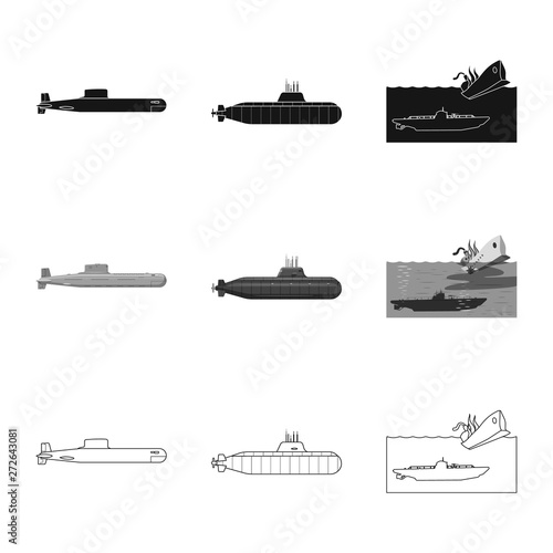 Isolated object of war and ship logo. Set of war and fleet stock vector illustration.