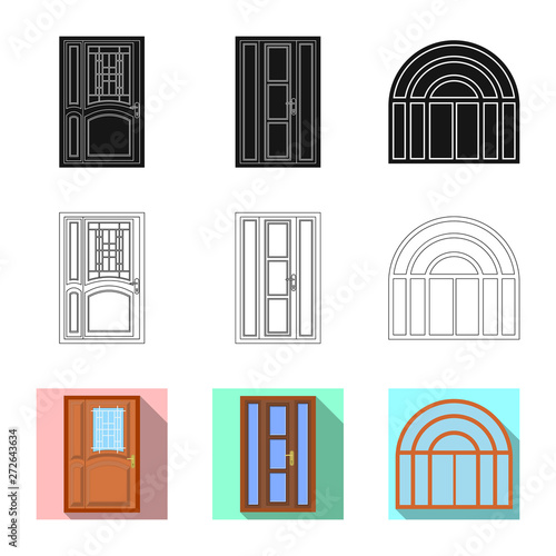 Isolated object of door and front icon. Set of door and wooden stock symbol for web.