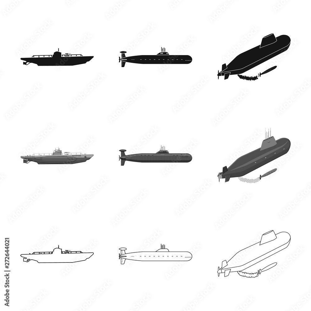 Fototapeta premium Vector illustration of war and ship sign. Set of war and fleet stock vector illustration.
