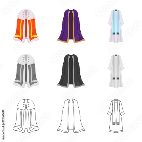 Vector illustration of material and clothing sign. Set of material and garment stock symbol for web.