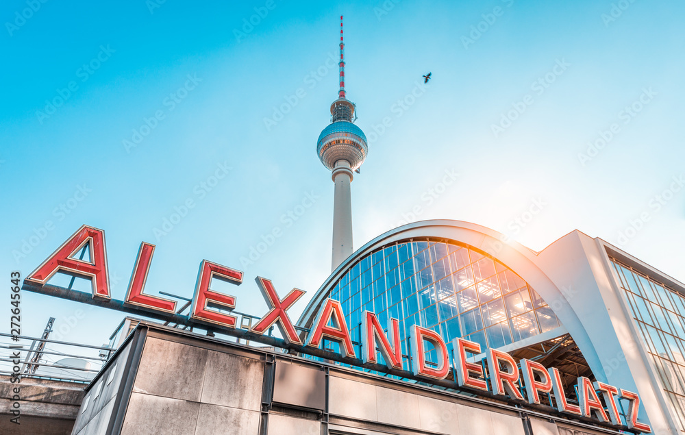 Berlin Alexanderplatz with TV tower at sunset, Germany