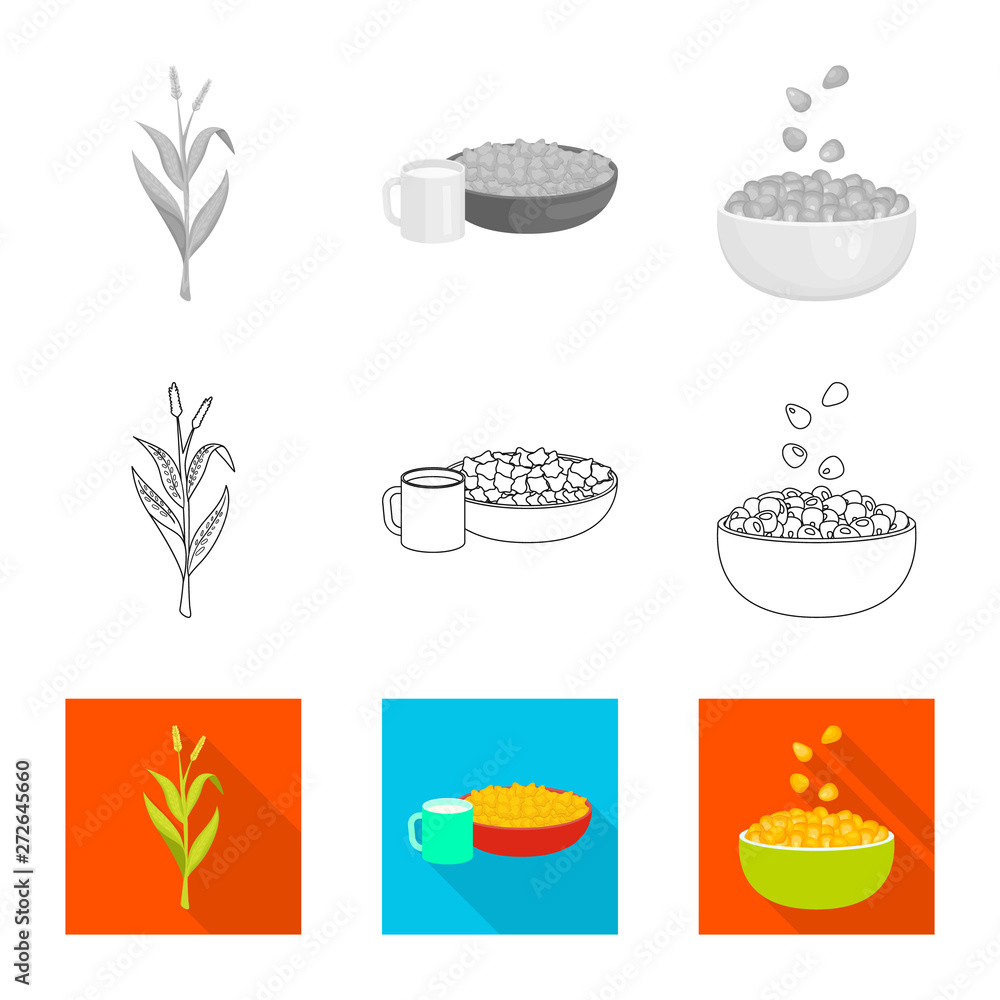 Vector illustration of cornfield and vegetable sign. Collection of cornfield and vegetarian stock symbol for web.