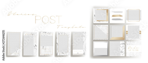  Design backgrounds for social media banner.Set of instagram stories and post frame templates.Vector cover. Mockup for personal blog or shop.Layout for promotion.Endless square puzzle.