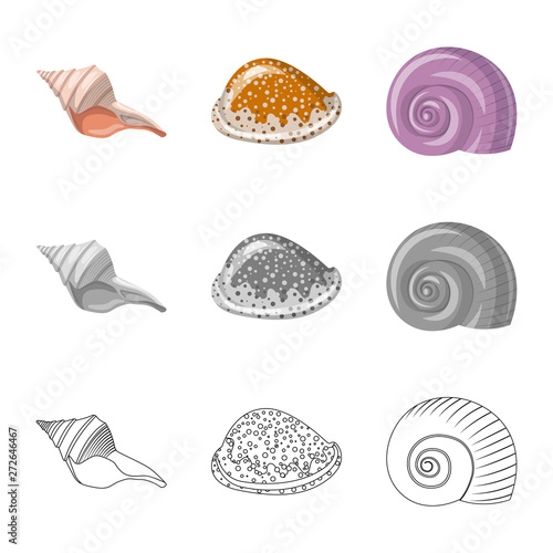 Vector illustration of animal and decoration symbol. Set of animal and ocean stock vector illustration.
