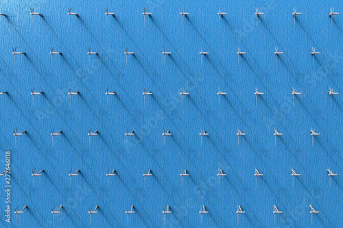 3D rendering of an aerial view of wind turbines in the ocean