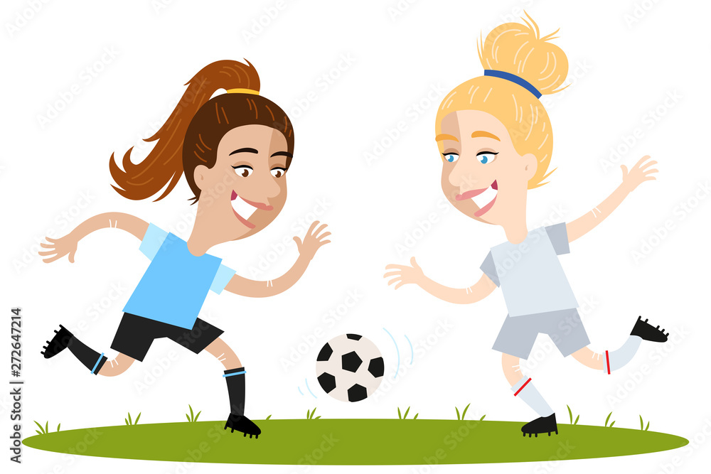 Women's football, female cartoon football players, one-on-one