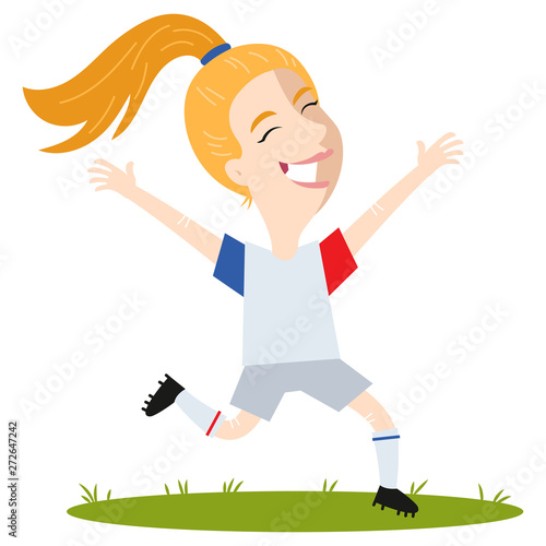 Women's football, happy female US American cartoon soccer player